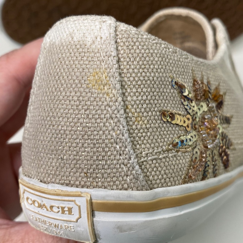 COACH Kennedi Slip On Sneakers Women's Gold Sequin Embellished Shoes 6B‎ - Picture 11 of 11